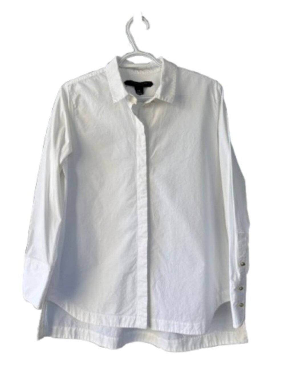 Club Monaco high low long sleeve button down shirt white women's size L